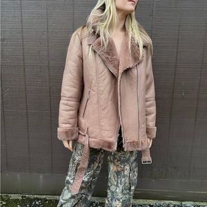 BCBG Faux Shearling Motto Jacket